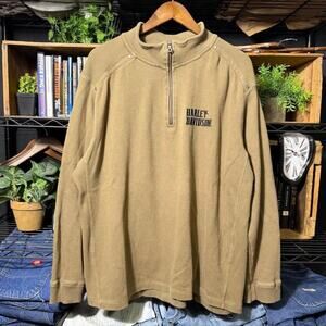 Harley Davidson Embroidered 1/4 Zip Pullover Sweatshirt Brown Studded Sweater